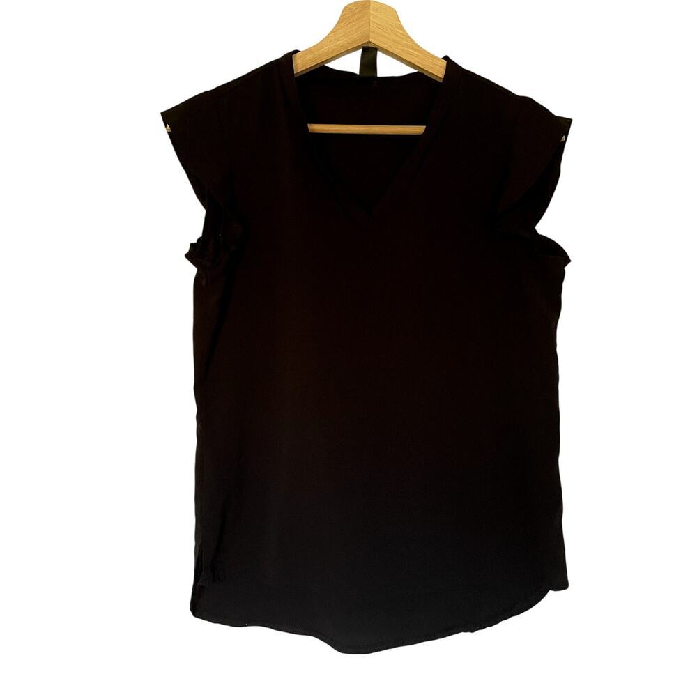 Shein lightweight black frilled sleeveless v-neck summer blouse women's size M